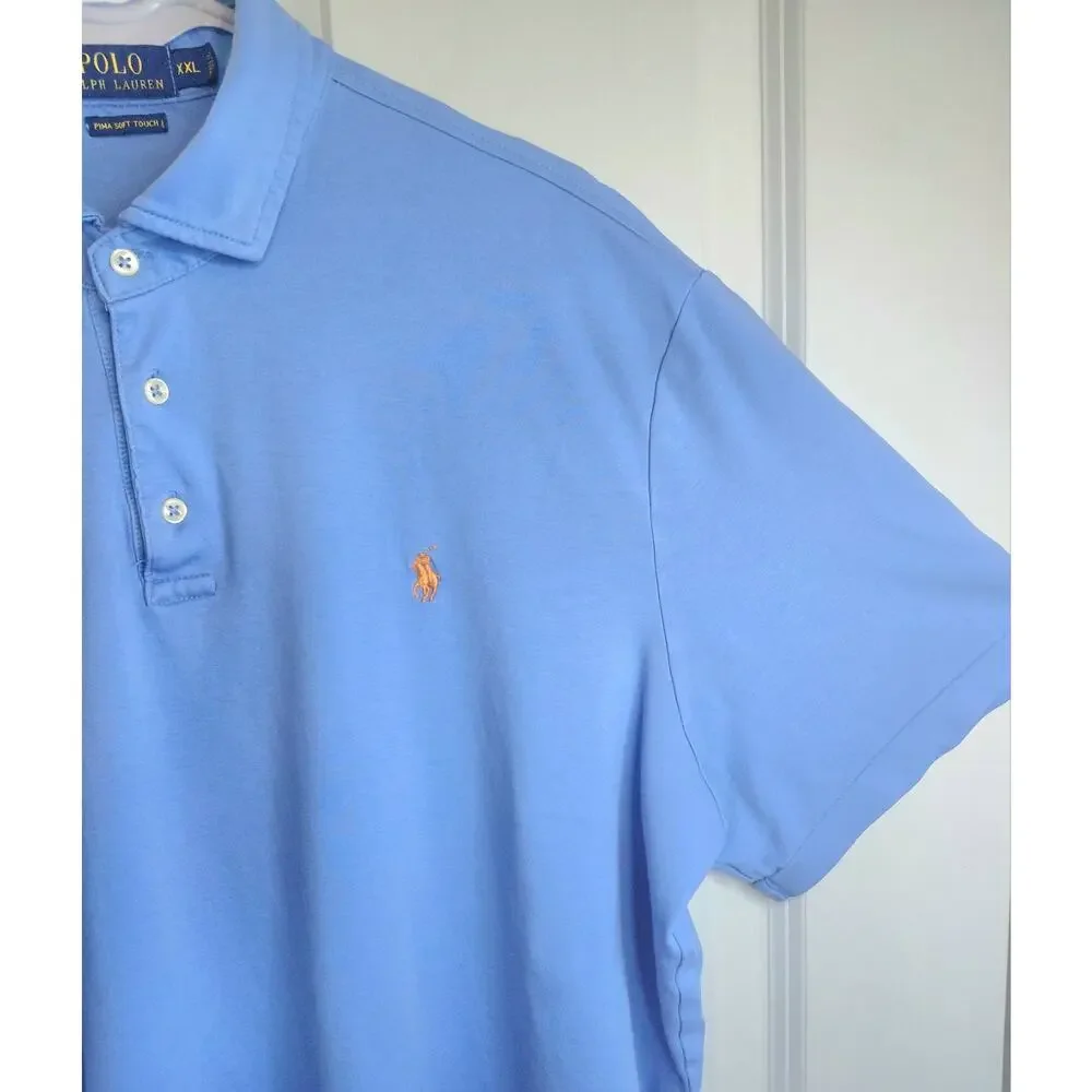 Polo Ralph Lauren Pima Soft Touch Polo Shirt Men’s XXL Blue Orange Pony Pristine